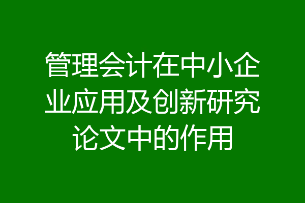 管理会计在中小企业应用及创新研究论文中的作用