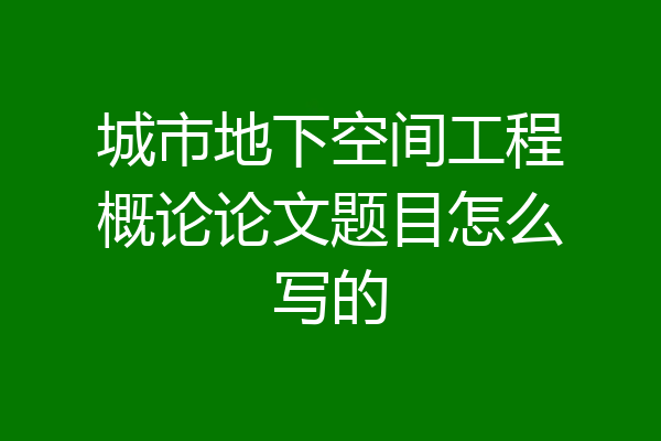 城市地下空间工程概论论文题目怎么写的