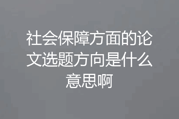 社会保障方面的论文选题方向是什么意思啊