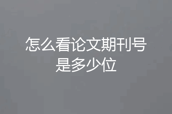 怎么看论文期刊号是多少位