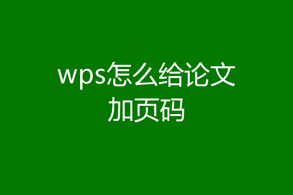 wps怎么给论文加页码