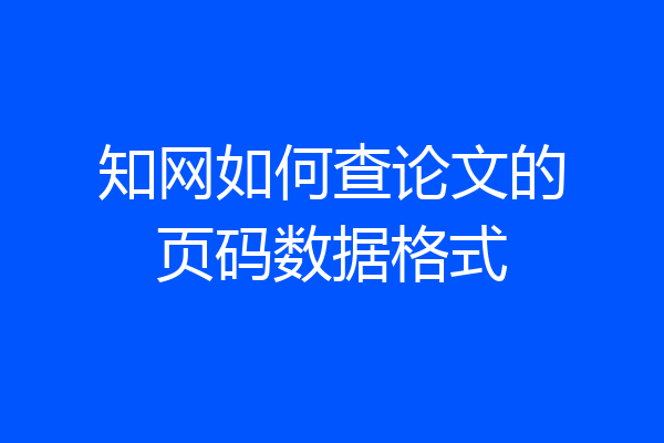 知网如何查论文的页码数据格式