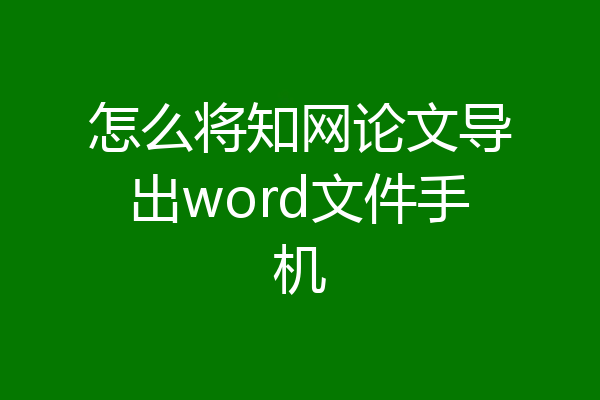 怎么将知网论文导出word文件手机