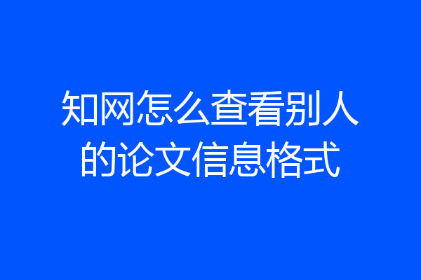 知网怎么查看别人的论文信息格式