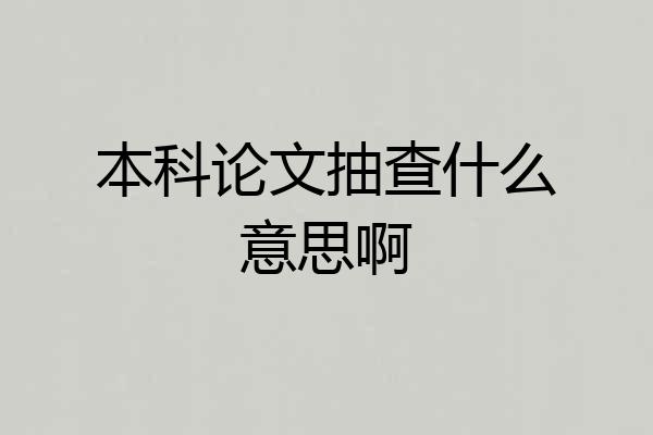 本科论文抽查什么意思啊