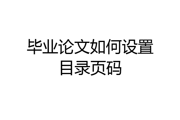 毕业论文如何设置目录页码
