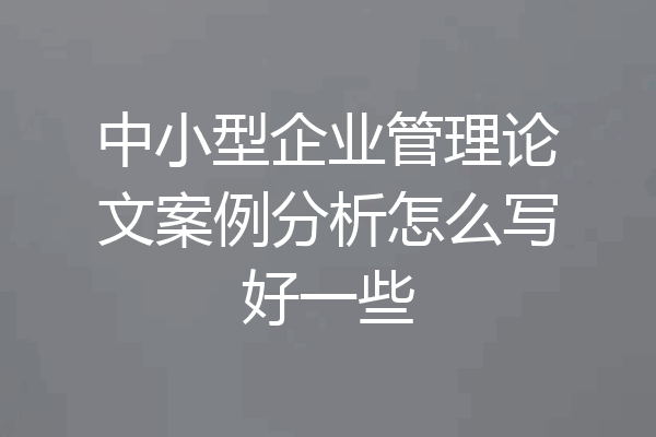 中小型企业管理论文案例分析怎么写好一些