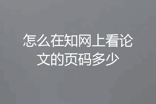 怎么在知网上看论文的页码多少
