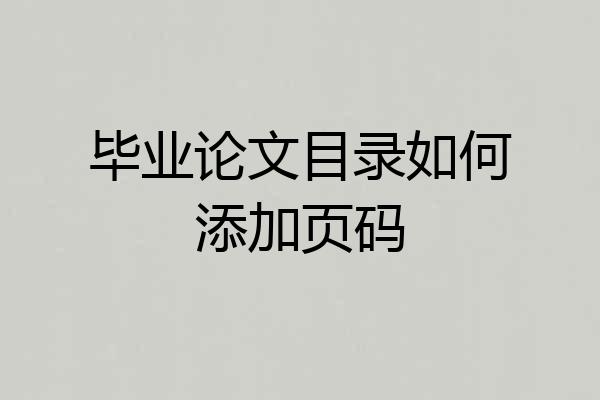 毕业论文目录如何添加页码
