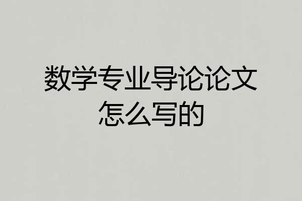 数学专业导论论文怎么写的