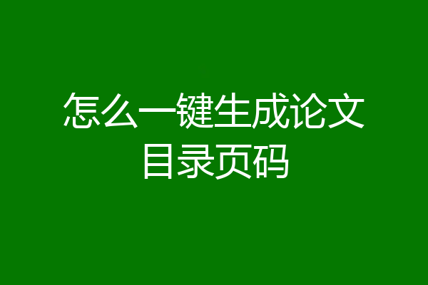 怎么一键生成论文目录页码