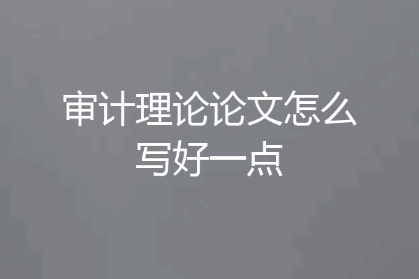 审计理论论文怎么写好一点