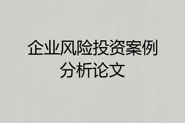 企业风险投资案例分析论文
