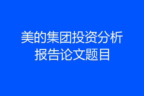 美的集团投资分析报告论文题目