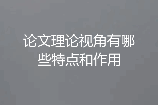 论文理论视角有哪些特点和作用
