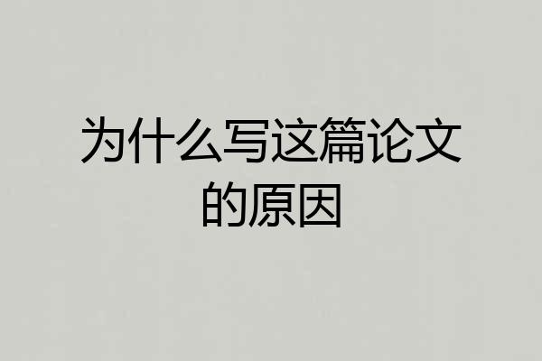 为什么写这篇论文的原因