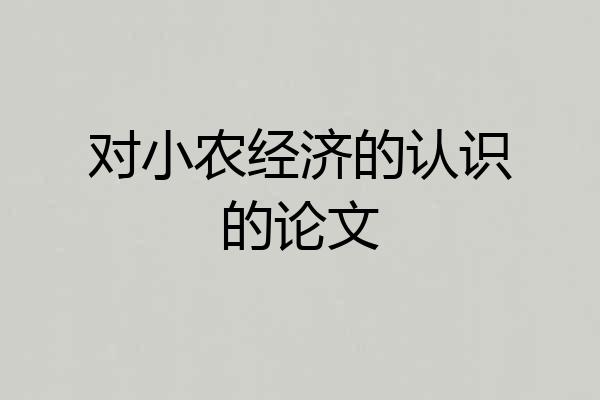 对小农经济的认识的论文