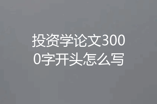 投资学论文3000字开头怎么写