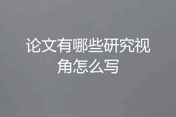 论文有哪些研究视角怎么写