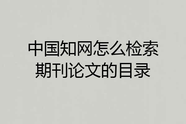 中国知网怎么检索期刊论文的目录