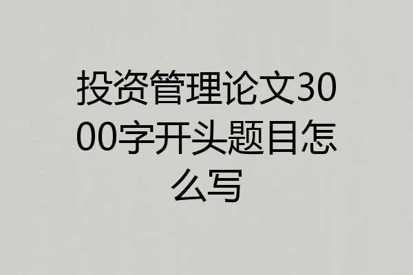 投资管理论文3000字开头题目怎么写