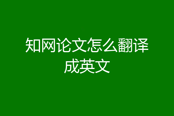 知网论文怎么翻译成英文