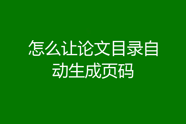 怎么让论文目录自动生成页码