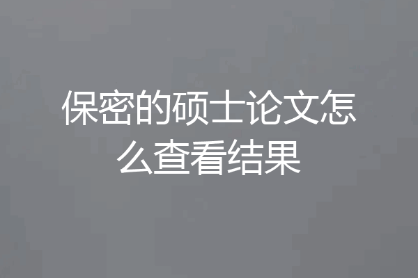 保密的硕士论文怎么查看结果