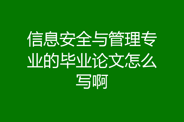 信息安全与管理专业的毕业论文怎么写啊