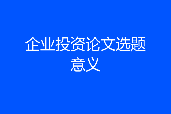 企业投资论文选题意义