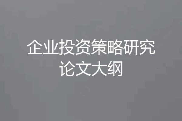 企业投资策略研究论文大纲