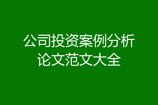 公司投资案例分析论文范文大全