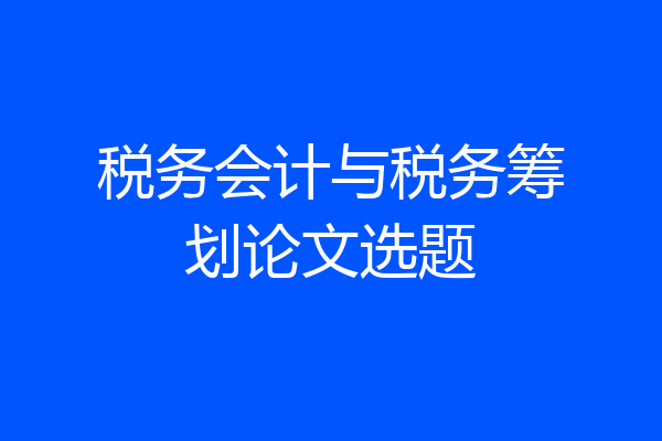 税务会计与税务筹划论文选题