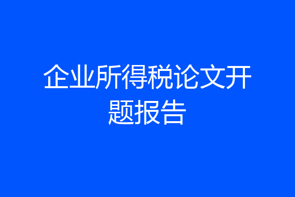 企业所得税论文开题报告