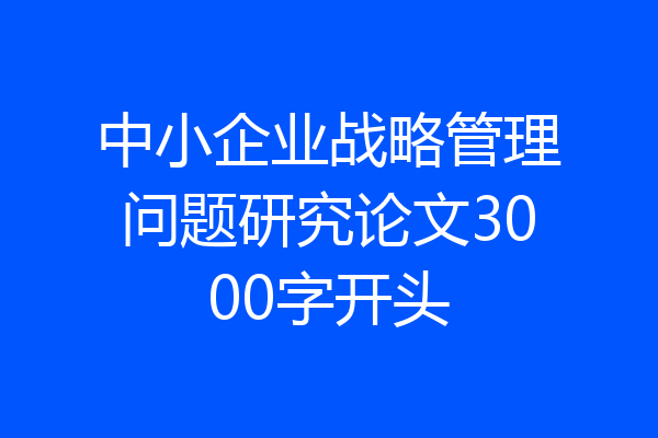 中小企业战略管理问题研究论文3000字开头