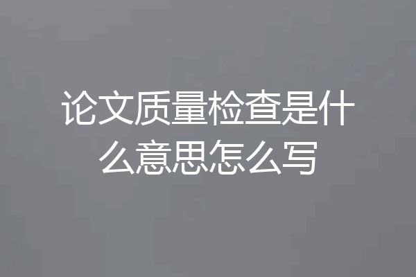 论文质量检查是什么意思怎么写