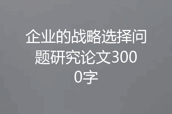 企业的战略选择问题研究论文3000字