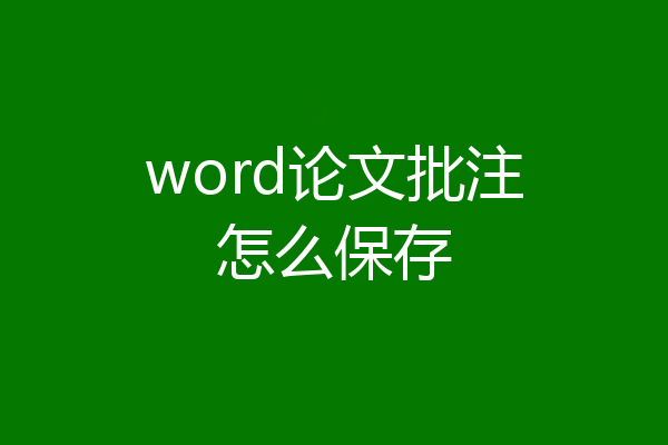 word论文批注怎么保存