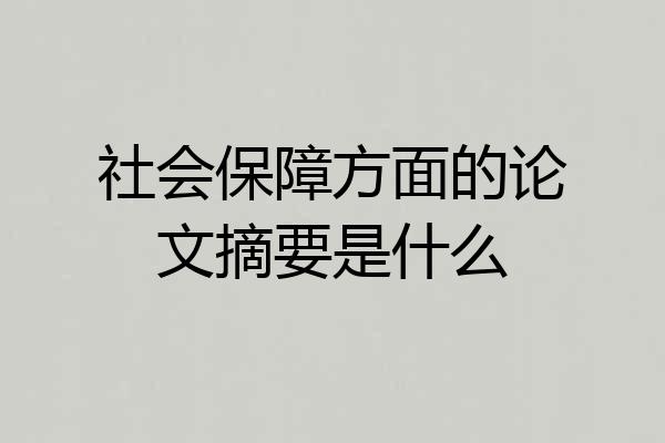 社会保障方面的论文摘要是什么