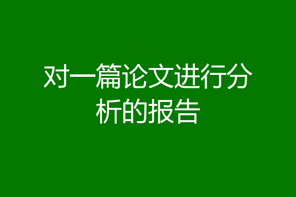 对一篇论文进行分析的报告