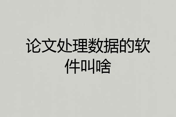 论文处理数据的软件叫啥