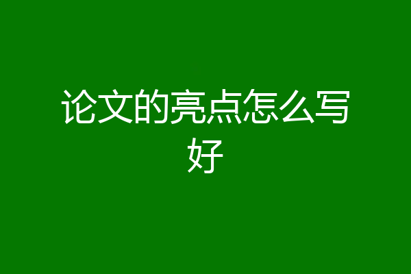 论文的亮点怎么写好