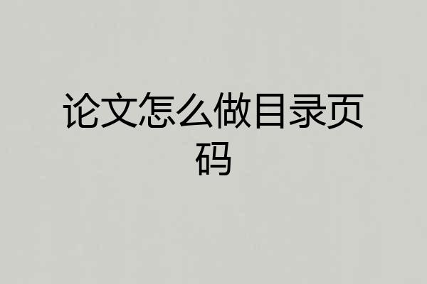 论文怎么做目录页码