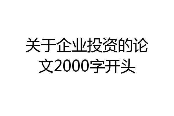 关于企业投资的论文2000字开头