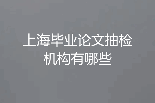 上海毕业论文抽检机构有哪些