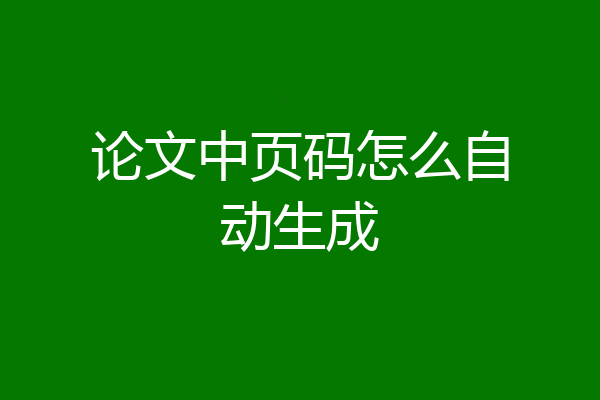 论文中页码怎么自动生成