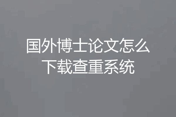 国外博士论文怎么下载查重系统