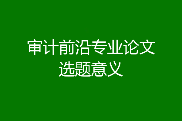 审计前沿专业论文选题意义