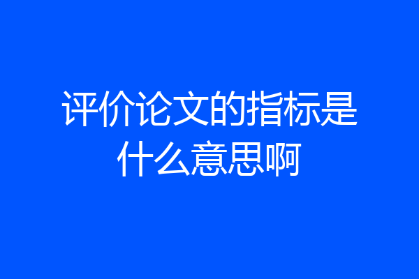 评价论文的指标是什么意思啊