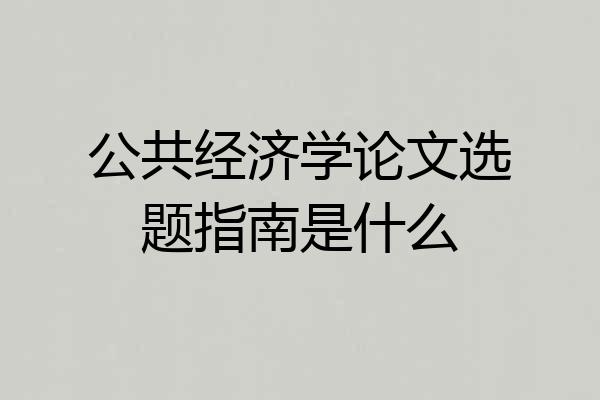 公共经济学论文选题指南是什么